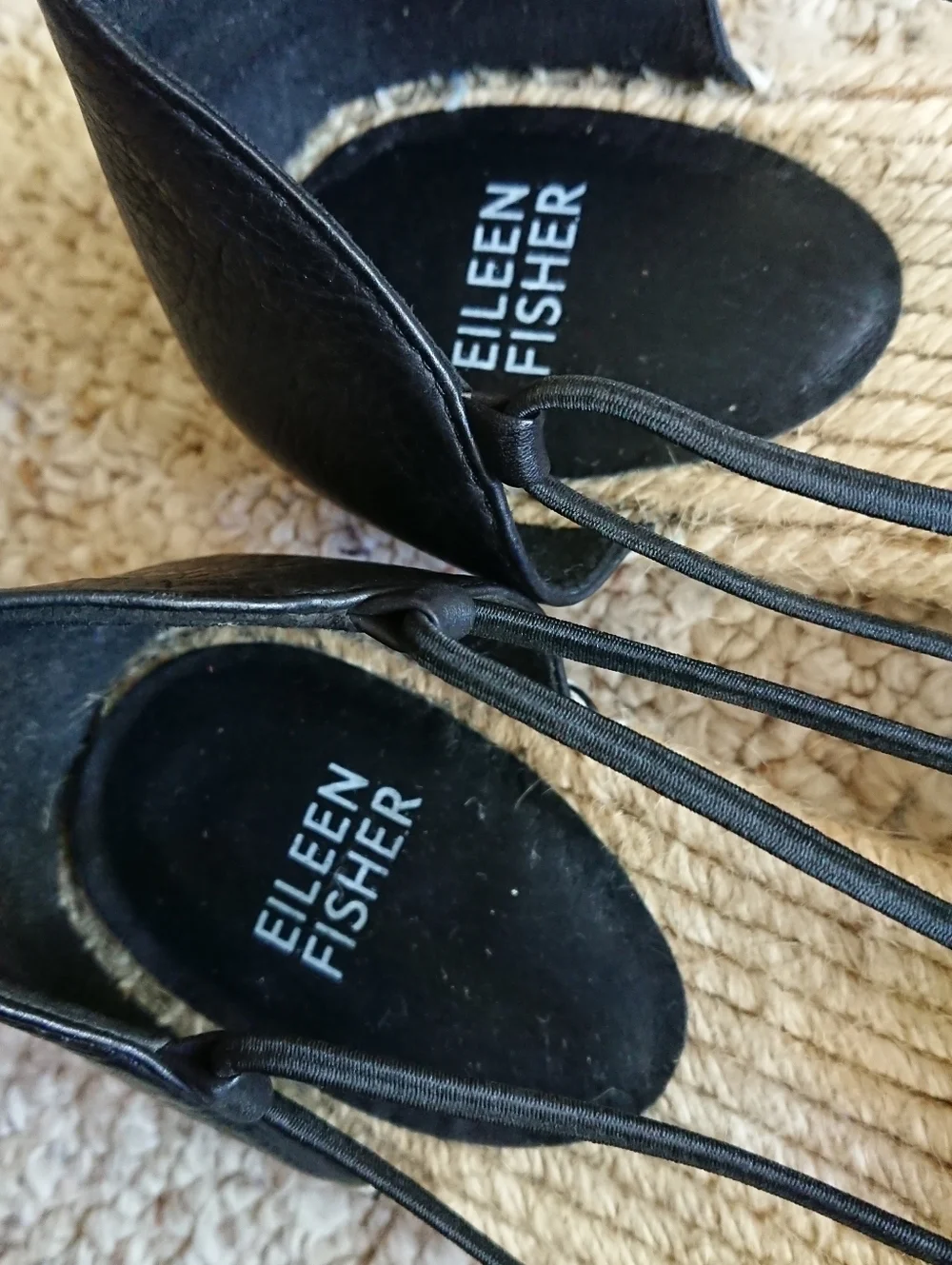 Eileen Fisher Lee d'Orsay Black Leather Espadrille Flats size 7